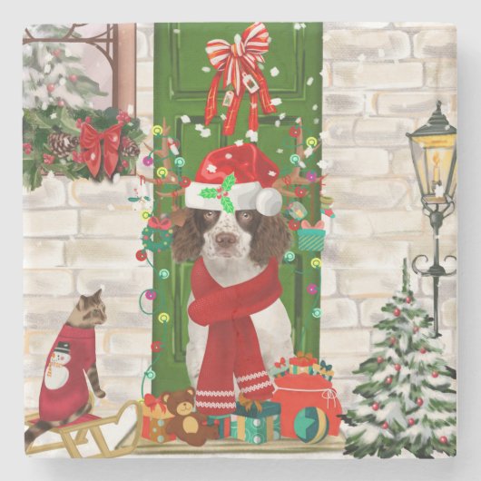 English Springer Spaniel Dog Weihnachten Steinuntersetzer (Vorderseite)