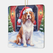 English Springer Spaniel Fire Station Santa Keramikornament (Links)