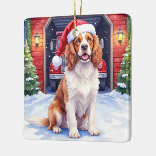 English Springer Spaniel Fire Station Santa Keramikornament (Links)