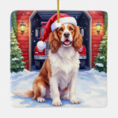 English Springer Spaniel Fire Station Santa Keramikornament (Rückseite)