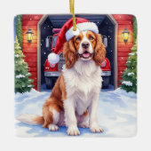 English Springer Spaniel Fire Station Santa Keramikornament (Vorderseite)