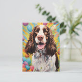 English Springer Spaniel Happy Oaster Postkarte (Stehend Vorderseite)