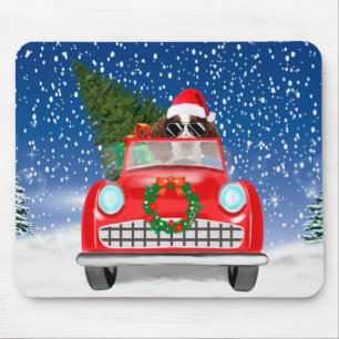 English Springer Spaniel Hund fährt Auto im Schnee Mousepad