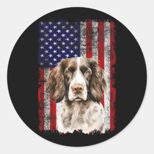 English Springer Spaniel Hundeliebhaber US-Flagge  Runder Aufkleber