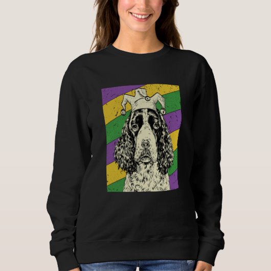 English Springer Spaniel Jester Mardi Gras Dog Mom Sweatshirt (Vorderseite)