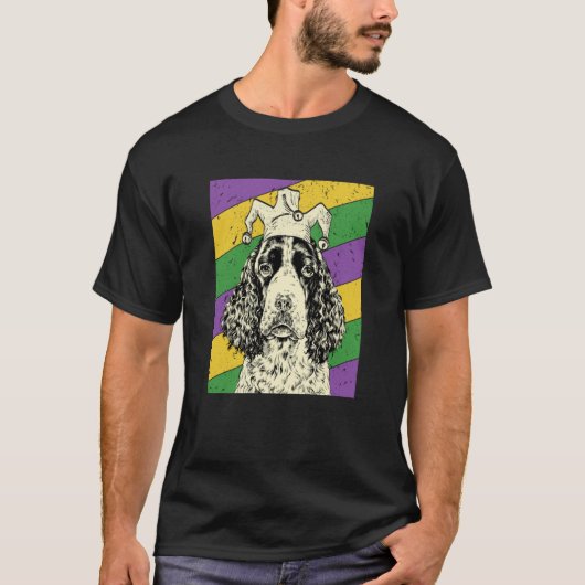 English Springer Spaniel Jester Mardi Gras Dog Mom T-Shirt (Vorderseite)