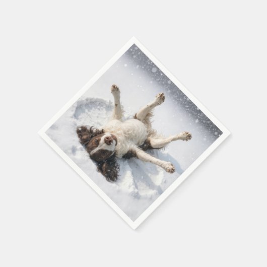 English Springer Spaniel Making a Snow Angel Serviette (Ecke)