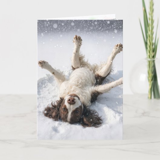 English Springer Spaniel Schneeengel Feiertagskarte (Vorderseite)