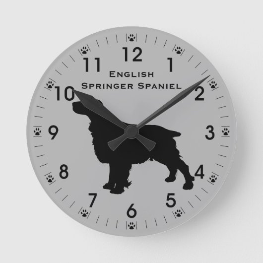English Springer Spaniel Silhouette Personalized Runde Wanduhr (Vorderseite)