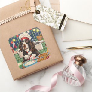 English Springer Spaniel Weihnachtsbäckerei: Festl Quadratischer Aufkleber