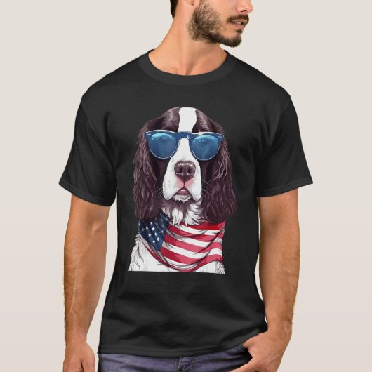 English Springer Spaniel with USA Flag 4th of July T-Shirt (Vorderseite)