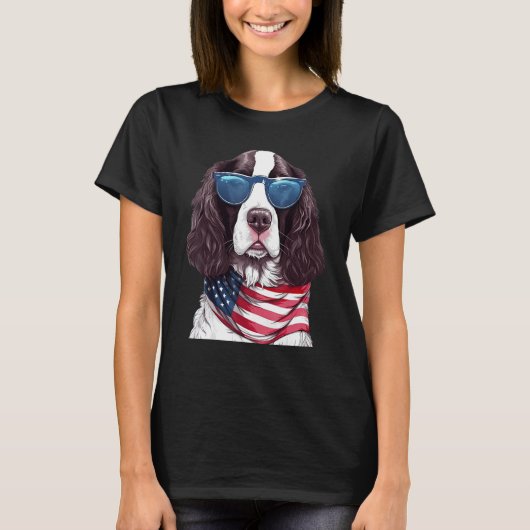 English Springer Spaniel with USA Flag 4th of July T-Shirt (Vorderseite)