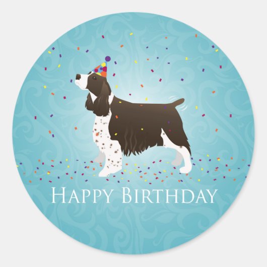 English Springer Spanier Birthday Design Runder Aufkleber (Vorderseite)
