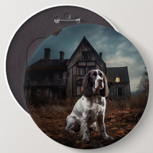English Springer Spanier Halloween Beängstigend Button (Vorne & Hinten)