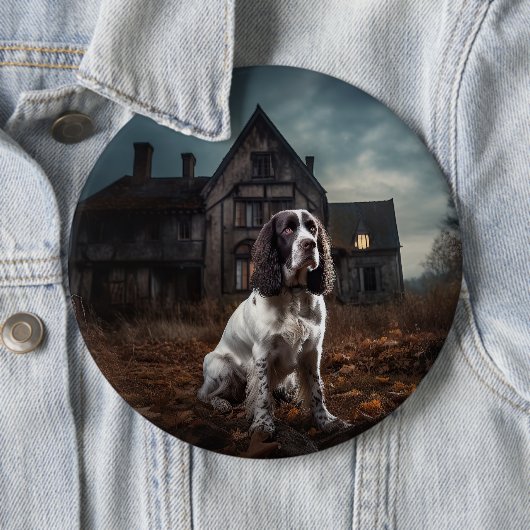 English Springer Spanier Halloween Beängstigend Button (Beispiel)