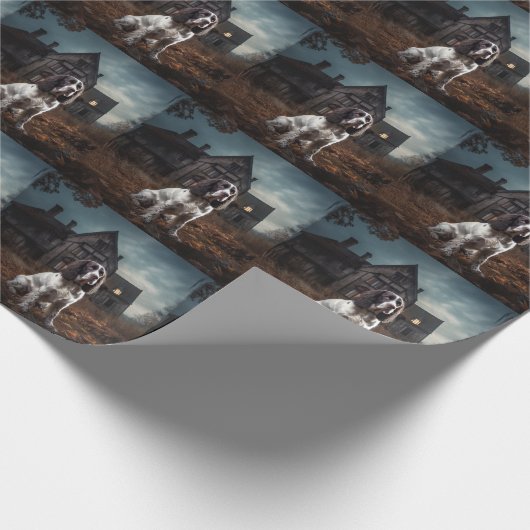 English Springer Spanier Halloween Beängstigend Geschenkpapier (Ecke)