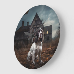 English Springer Spanier Halloween Beängstigend Große Wanduhr