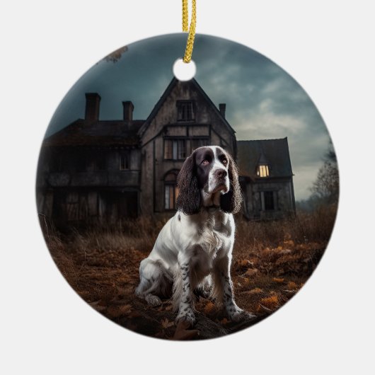 English Springer Spanier Halloween Beängstigend Keramik Ornament (Vorne)