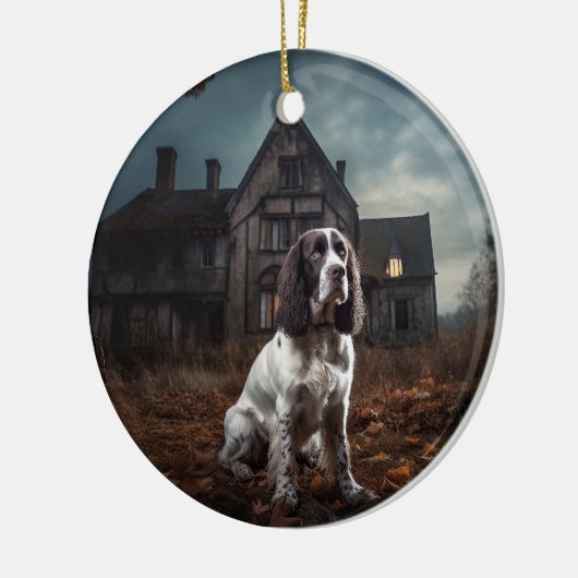 English Springer Spanier Halloween Beängstigend Keramik Ornament (Links)
