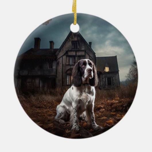 English Springer Spanier Halloween Beängstigend Keramik Ornament (Hinten)