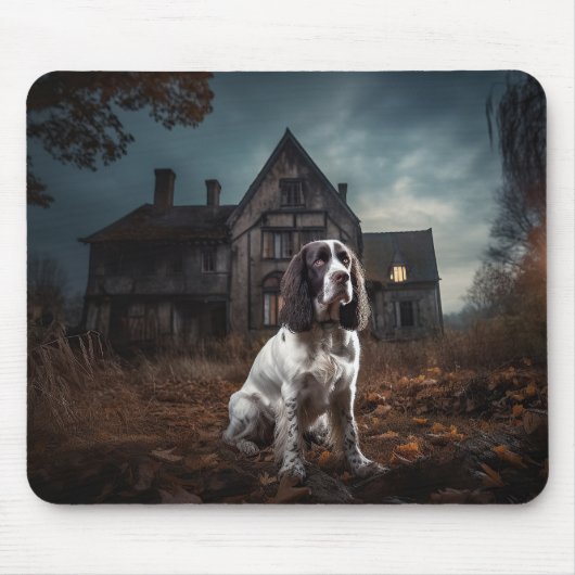 English Springer Spanier Halloween Beängstigend Mousepad (Vorne)