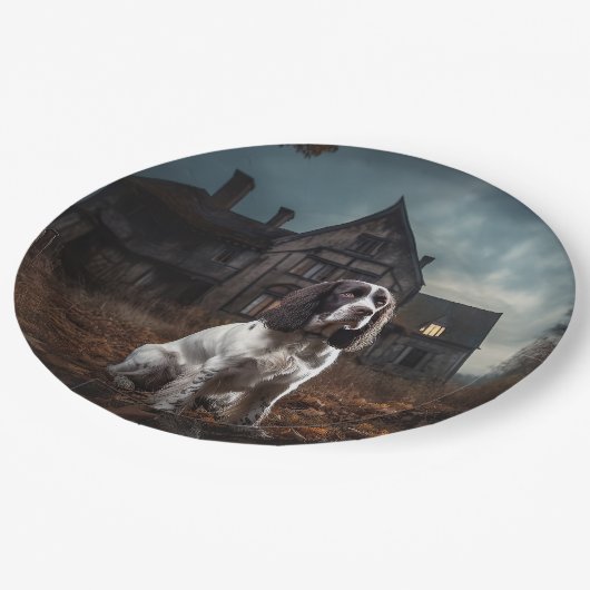 English Springer Spanier Halloween Beängstigend Pappteller (Schrägansicht)