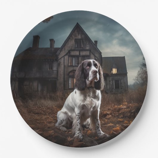 English Springer Spanier Halloween Beängstigend Pappteller (Vorderseite)