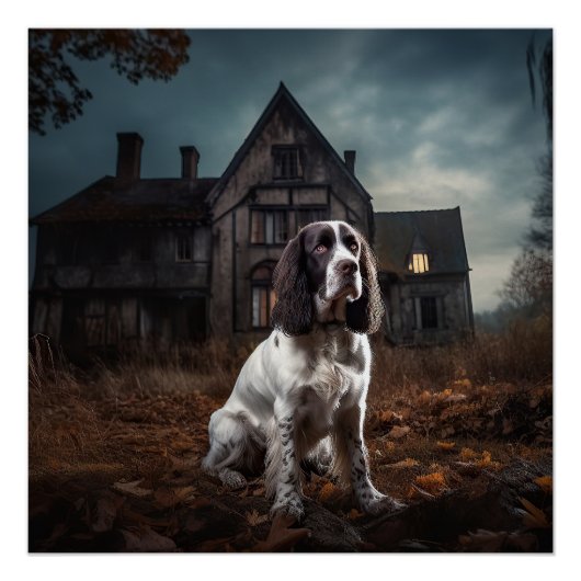 English Springer Spanier Halloween Beängstigend Poster (Vorderseite)