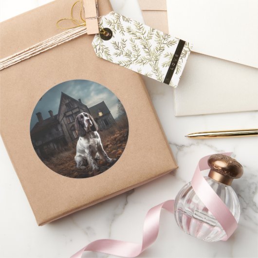 English Springer Spanier Halloween Beängstigend Runder Aufkleber (Schenken)