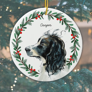 English Springer Spanier Individuelle Name Weihnac Keramik Ornament