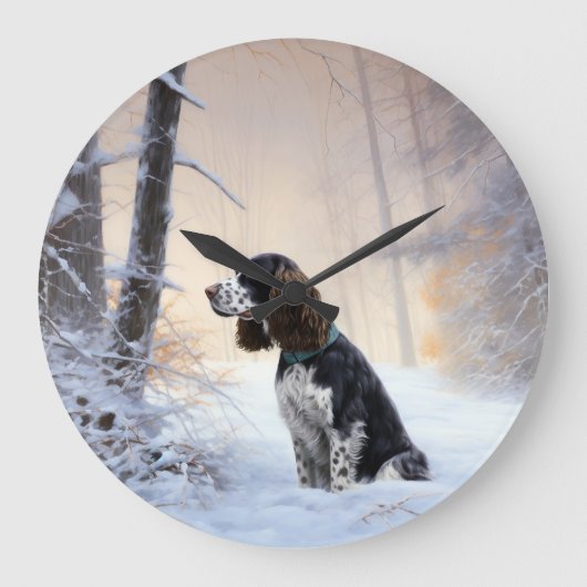 English Springer Spanier Let It Snow Christmas Große Wanduhr (Vorderseite)