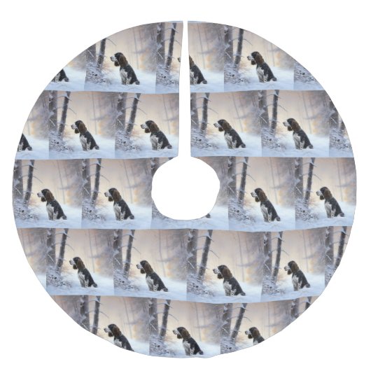 English Springer Spanier Let It Snow Christmas Polyester Weihnachtsbaumdecke (Vorderseite)