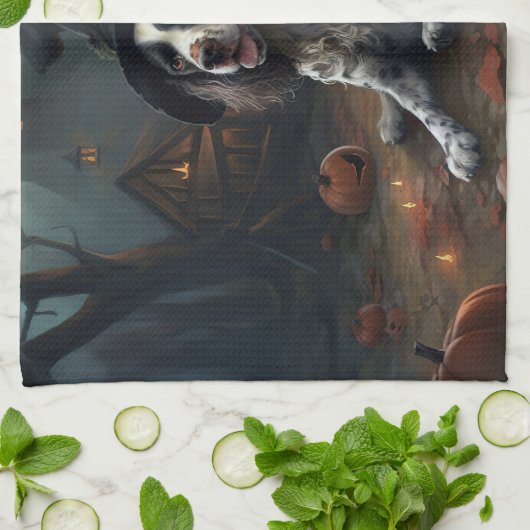 English Springer Spanier Pumpkins Halloween Beängs Geschirrtuch (Gefaltet)