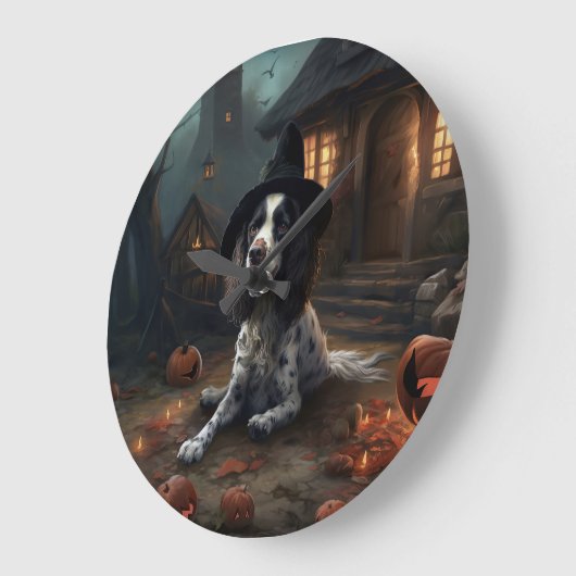English Springer Spanier Pumpkins Halloween Beängs Große Wanduhr (Winkel)