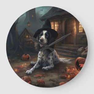 English Springer Spanier Pumpkins Halloween Beängs Große Wanduhr