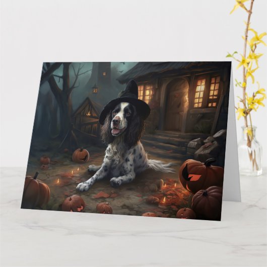 English Springer Spanier Pumpkins Halloween Beängs Karte (Gelbe Blume)