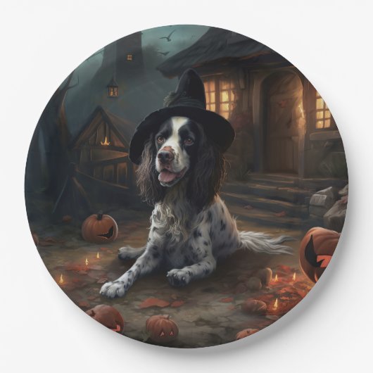 English Springer Spanier Pumpkins Halloween Beängs Pappteller (Vorderseite)