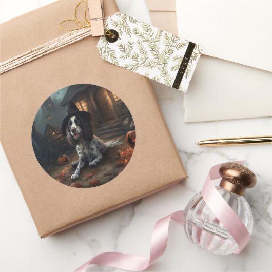 English Springer Spanier Pumpkins Halloween Beängs Runder Aufkleber (Schenken)