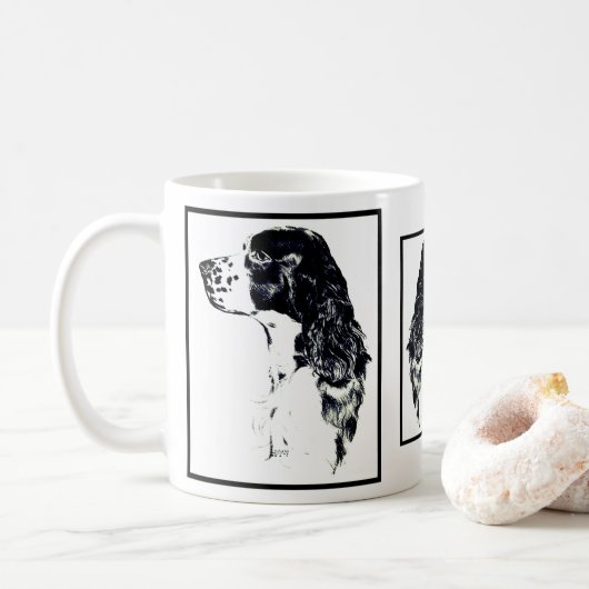 English Springer Spanier Vintag Art Kaffeetasse (Mit Donut)