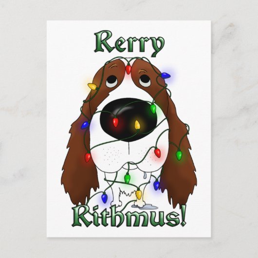 English Springer Spanier Weihnachtsbeleuchtung Feiertagspostkarte (Vorderseite)