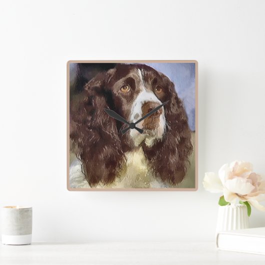 English Springer Spanisch Art Quadratische Wanduhr (Zuhause)