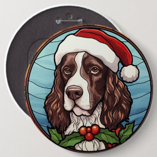 English Springer Spanisch Stains Glass Weihnachten Button