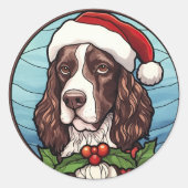 English Springer Spanisch Stains Glass Weihnachten Runder Aufkleber (Vorderseite)