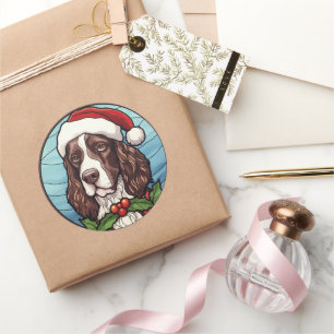 English Springer Spanisch Stains Glass Weihnachten Runder Aufkleber