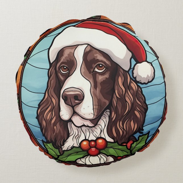 English Springer Spanisch Stains Glass Weihnachten Rundes Kissen (Rückseite)