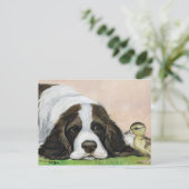 English Springer Spanisch und Duckling Art Postcar Postkarte (Stehend Vorderseite)