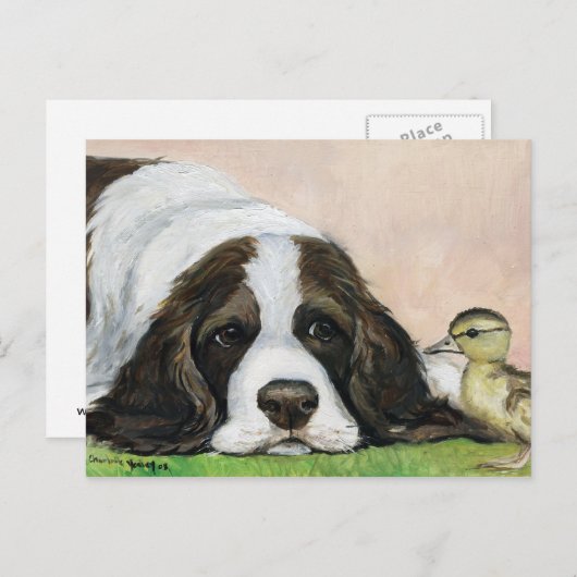 English Springer Spanisch und Duckling Art Postcar Postkarte (Vorne/Hinten)