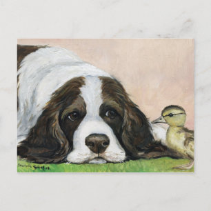 English Springer Spanisch und Duckling Art Postcar Postkarte