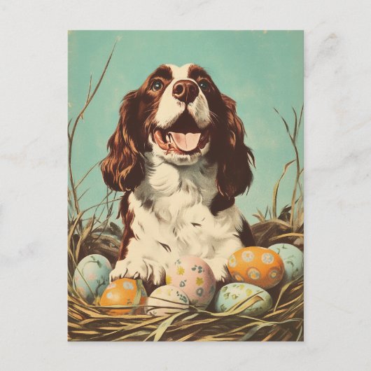 English Springer Spanisch Vintag Osterfeier Postkarte (Vorderseite)