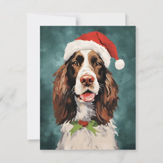 English Springer Spanisch Weihnachtsmalerei Feiertagskarte (Vorderseite)